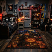 haunted pumpkin forest faux velvet Halloween area rug, design detail view
