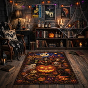 ornate pumpkin party faux velvet Halloween area rug, featured room view