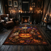 ornate pumpkin party faux velvet Halloween area rug, close decorative detail