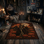pumpkin scarecrow scene faux velvet Halloween area rug, soft surface detail