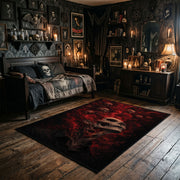 crimson shadow creature faux velvet Halloween area rug, full pattern view