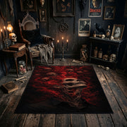 crimson shadow creature faux velvet Halloween area rug, soft surface detail