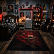 crimson shadow creature faux velvet Halloween area rug, design detail view