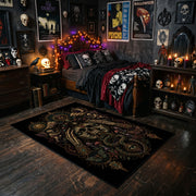 ancient gothic creature portrait faux velvet Halloween area rug, cozy home setting