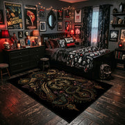 ancient gothic creature portrait faux velvet Halloween area rug, soft surface detail