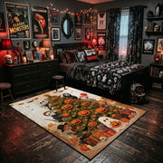 cute pumpkin and ghost pattern faux velvet Halloween area rug, featured room view