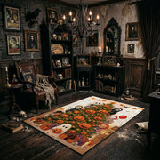 cute pumpkin and ghost pattern faux velvet Halloween area rug, wide interior view