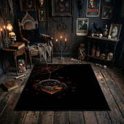minimal black pumpkin face faux velvet Halloween area rug, full pattern view