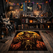 raven scarecrow harvest faux velvet Halloween area rug, featured room view