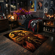 raven scarecrow harvest faux velvet Halloween area rug, cozy home setting
