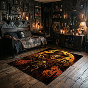 raven scarecrow harvest faux velvet Halloween area rug, full pattern view