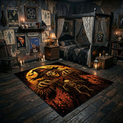 raven scarecrow harvest faux velvet Halloween area rug, front room mockup