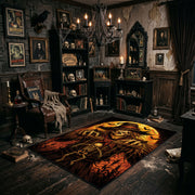 raven scarecrow harvest faux velvet Halloween area rug, wide interior view
