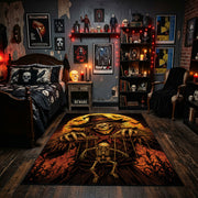 raven scarecrow harvest faux velvet Halloween area rug, design detail view