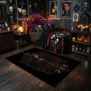 mystic serpent emblem faux velvet Halloween area rug, cozy home setting