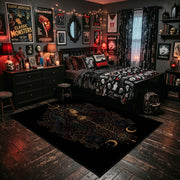 mystic serpent emblem faux velvet Halloween area rug, wood floor styling