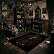 mystic serpent emblem faux velvet Halloween area rug, wide interior view