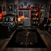 mystic serpent emblem faux velvet Halloween area rug, design detail view