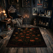 vintage pumpkin pattern faux velvet Halloween area rug, full pattern view