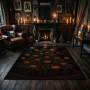 vintage pumpkin pattern faux velvet Halloween area rug, wood floor styling