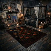 vintage pumpkin pattern faux velvet Halloween area rug, front room mockup