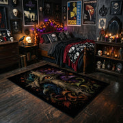 moonlit gothic owl faux velvet Halloween area rug, cozy home setting