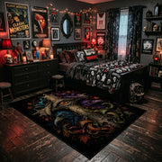 moonlit gothic owl faux velvet Halloween area rug, wood floor styling