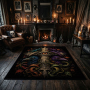 moonlit gothic owl faux velvet Halloween area rug, close decorative detail