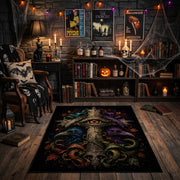 moonlit gothic owl faux velvet Halloween area rug, front room mockup