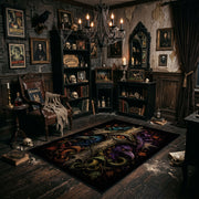 moonlit gothic owl faux velvet Halloween area rug, wide interior view