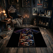 Skull Cross Area Rug styled in a candlelit gothic living room