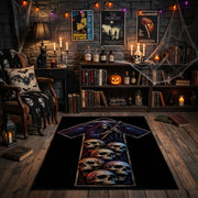 Skull Cross Area Rug front view in a warm candlelit gothic room