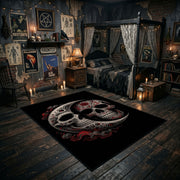 Ornamental Twin Skull Area Rug displayed in a richly decorated room with a central table