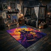 Vivid Skeleton Figure Area Rug displayed in a richly decorated room