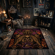 Ornate Gothic Skull Area Rug styled in a candlelit gothic living room
