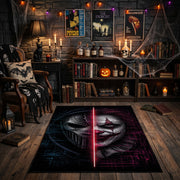 Split Shadow Mask Area Rug front view in a warm candlelit room