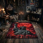 Red Moon Cloaked Reaper Area Rug styled in a candlelit gothic living room