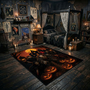 Haunted Pumpkin Night Area Rug displayed in a richly decorated room