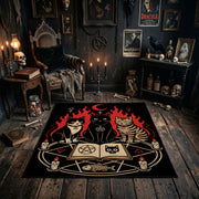 Occult Spellbook Area Rug styled in a candlelit gothic living room