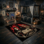 Occult Spellbook Area Rug displayed in a richly decorated room