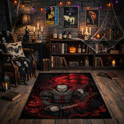 Sinister Clown Area Rug front view in a warm candlelit room