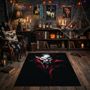 White Face and Red Branches Area Rug front view in a warm candlelit room