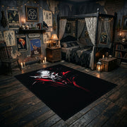 White Face and Red Branches Area Rug displayed in a richly decorated room