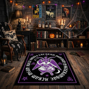 Purple Mystical Emblem Area Rug front view in a warm candlelit room