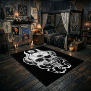 Flowing Horned Skull Area Rug displayed in a richly decorated room