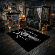 Skeletal Hand Emblem Area Rug displayed in a richly decorated room