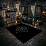 Subtle Occult Crest Area Rug displayed in a richly decorated room