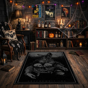 Ornate Shadow Creature Area Rug front view in a warm candlelit room