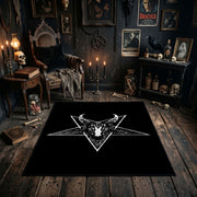 Horned Star Emblem Area Rug styled in a candlelit gothic living room