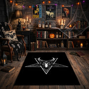 Horned Star Emblem Area Rug front view in a warm candlelit room